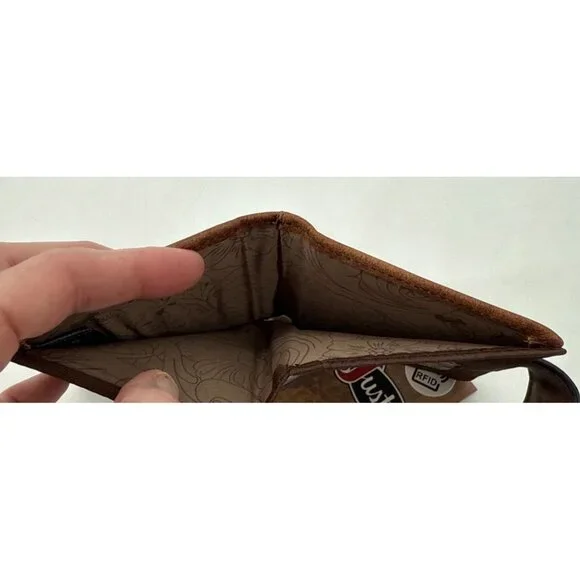 Justin Womens Wallet Bifold Metal Braided Vegan Leather Brown Western New - Picture 9 of 9